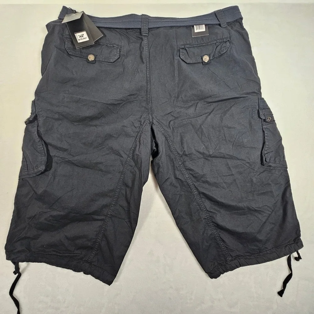 XRAY JEANS Mens Navy Blue Cargo Shorts Belted‎ Knee Length Size 40